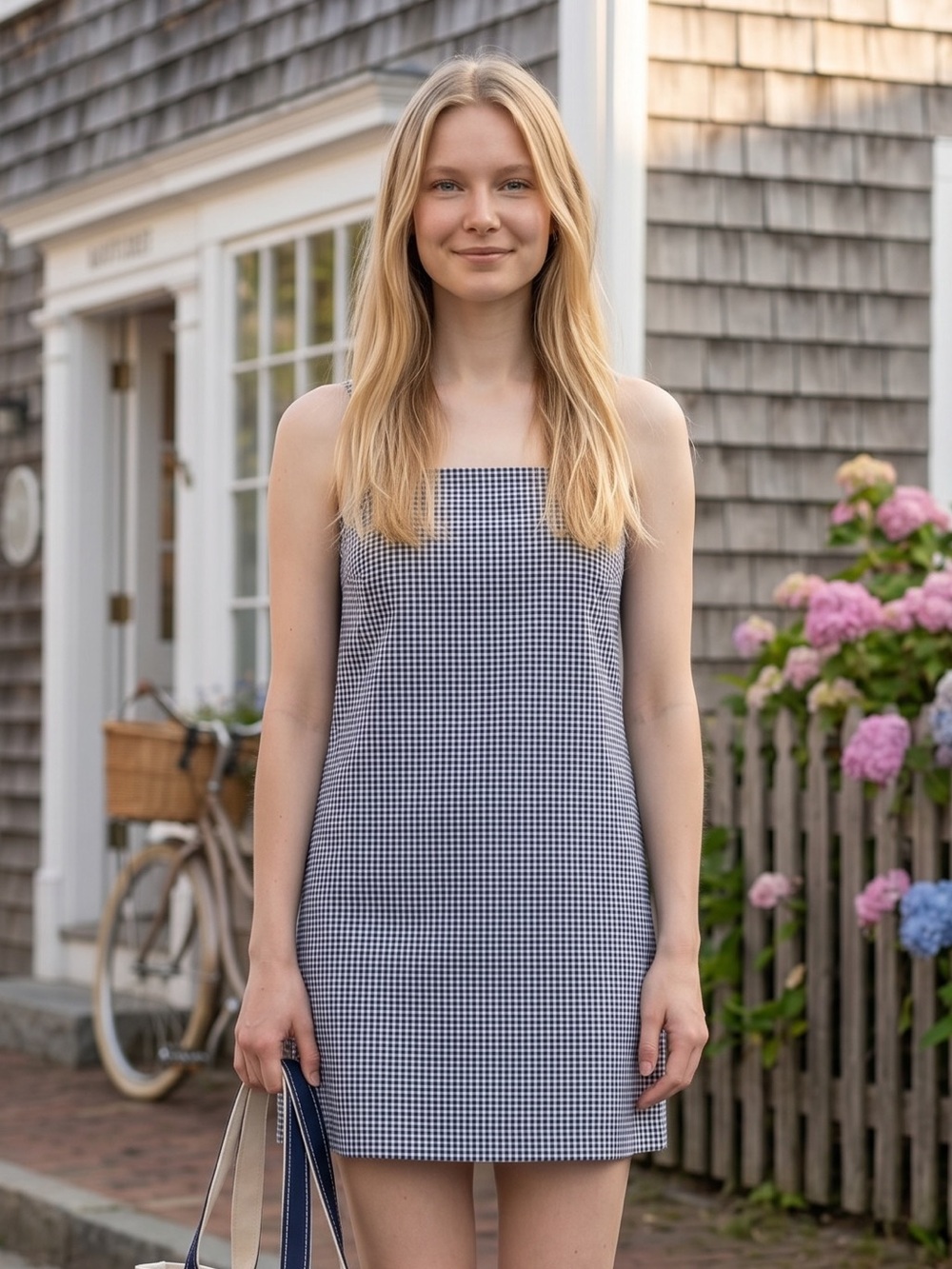 Navy Gingham Mini Shift Dress